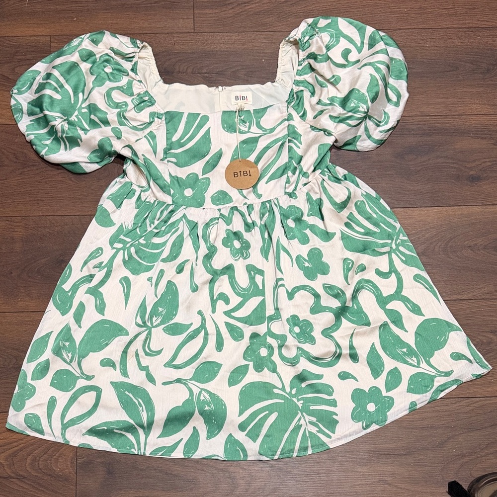 BiBi Green and White Floral Dress